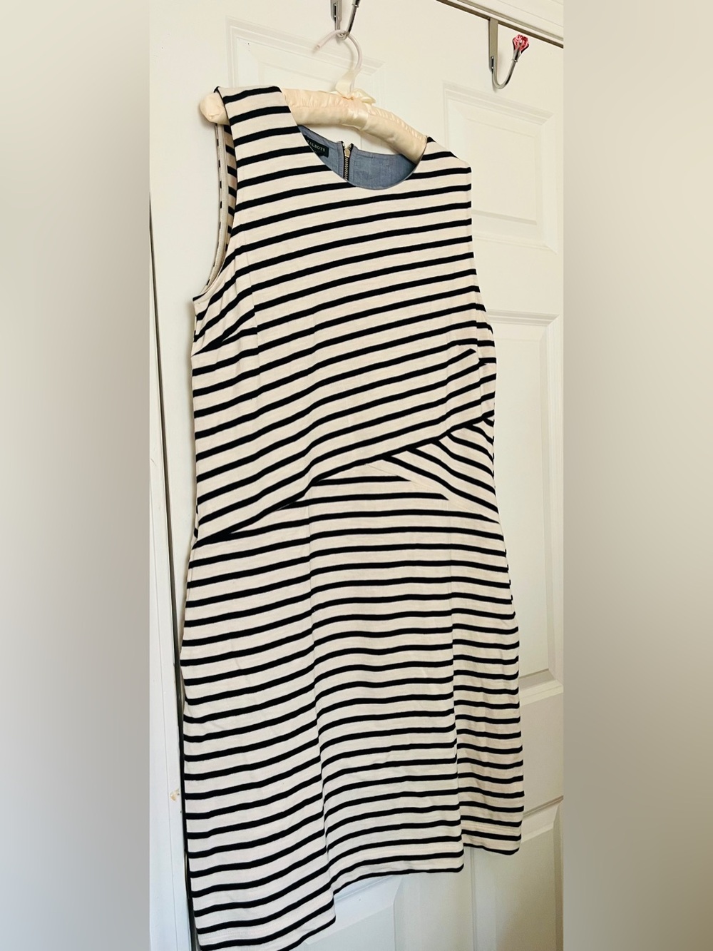 Talbots Navy & Ivory Striped Sleeveless Dress with Flattering Waist Detail